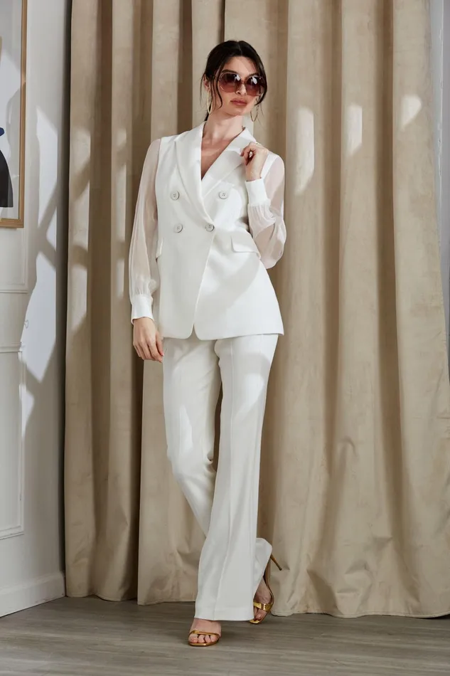 Elie Tahari Jackets and Blazers Double Breasted Chiffon Sleeve Blazer Foam 8211 Women