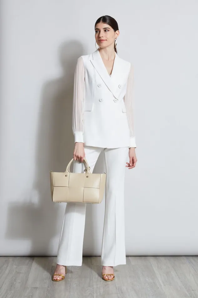 Elie Tahari Jackets and Blazers Double Breasted Chiffon Sleeve Blazer Foam 8211 Women