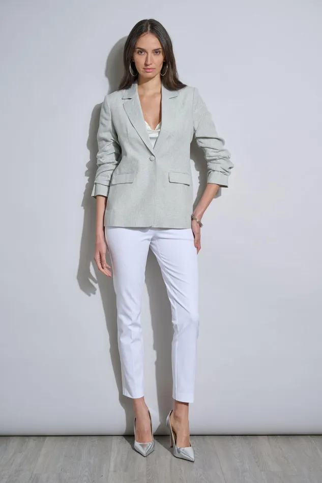 Elie Tahari Jackets and Blazers Plaid Ruched Sleeve Blazer Neutral Combo 8211 Women