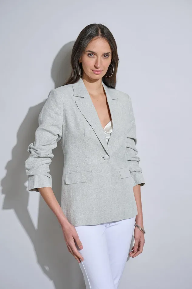 Elie Tahari Jackets and Blazers Plaid Ruched Sleeve Blazer Neutral Combo 8211 Women