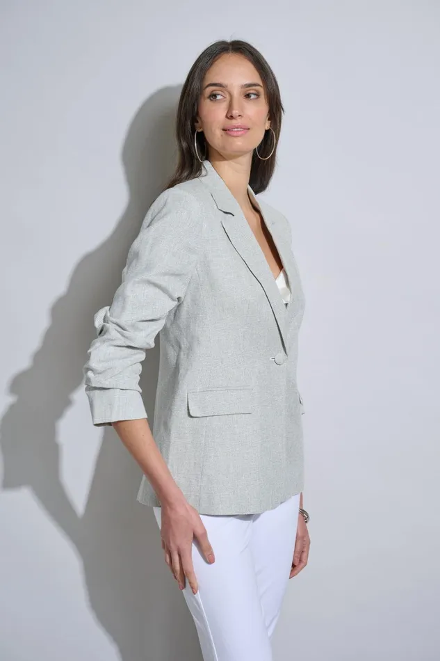 Elie Tahari Jackets and Blazers Plaid Ruched Sleeve Blazer Neutral Combo 8211 Women