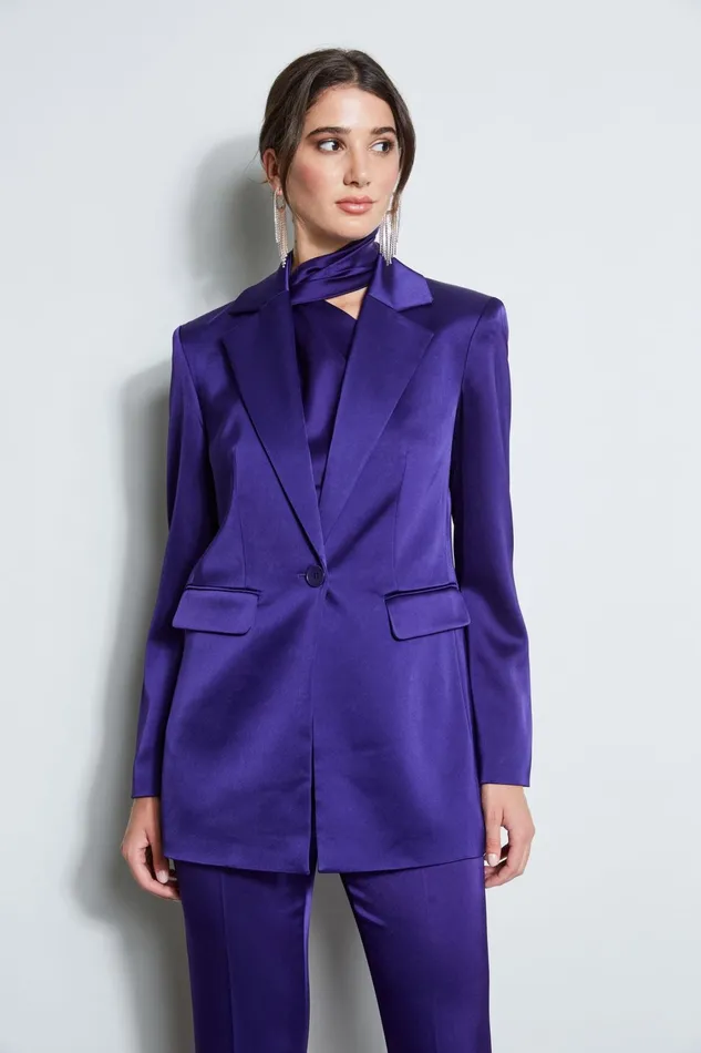 Elie Tahari Jackets and Blazers Satin Boyfriend Blazer Winter Plum 8211 Women