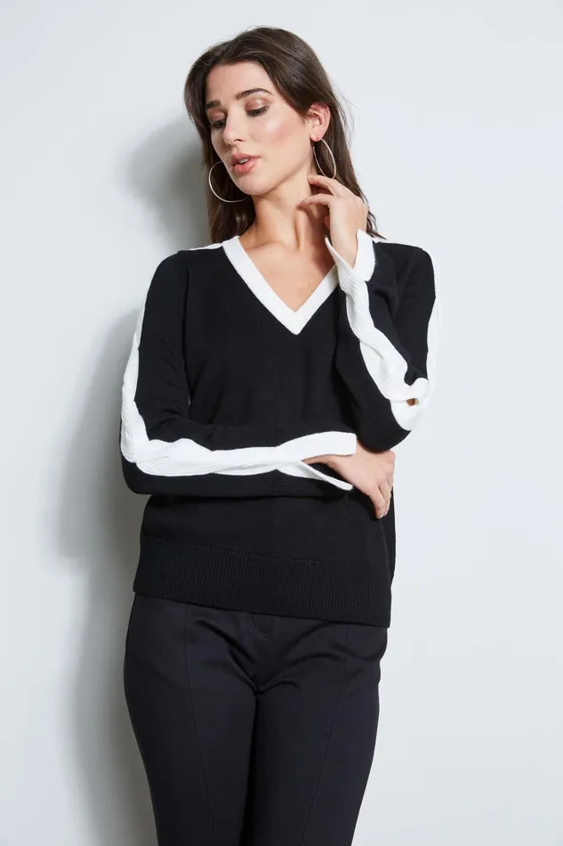 Elie Tahari Knits and Sweaters Cable VNeck Sweater Black 8211 Women