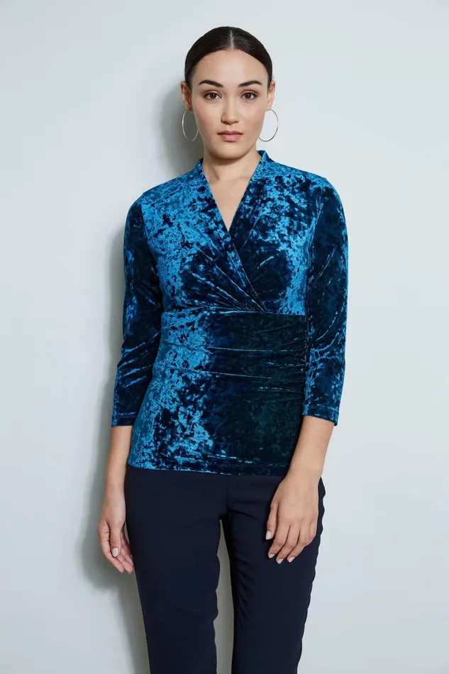 Elie Tahari Knits and Sweaters Crushed Velvet Ruched Knit Teal 8211 Women