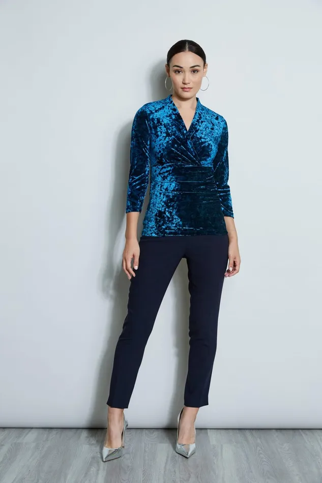 Elie Tahari Knits and Sweaters Crushed Velvet Ruched Knit Teal 8211 Women