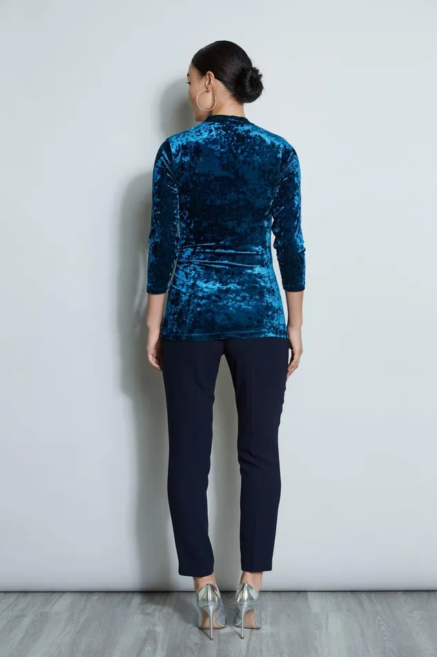 Elie Tahari Knits and Sweaters Crushed Velvet Ruched Knit Teal 8211 Women