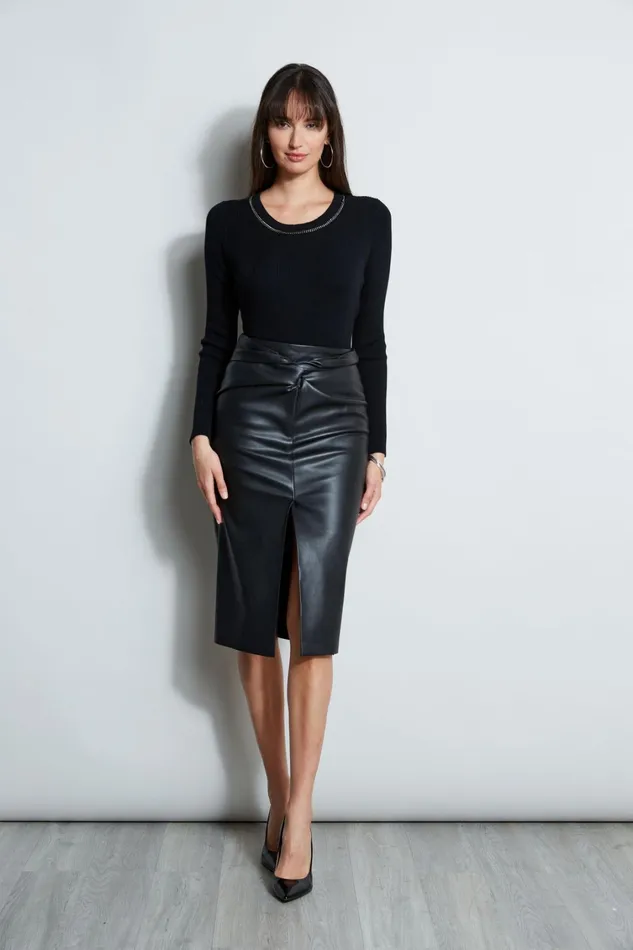 Elie Tahari Knits and Sweaters Merino Rib Chain Detail Sweater Black 8211 Women