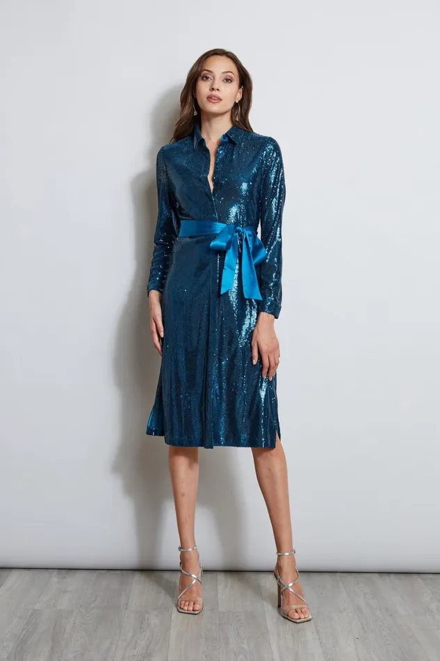 Elie Tahari Long Sleeve Dresses Sequin Shirt Dress Teal 8211 Women