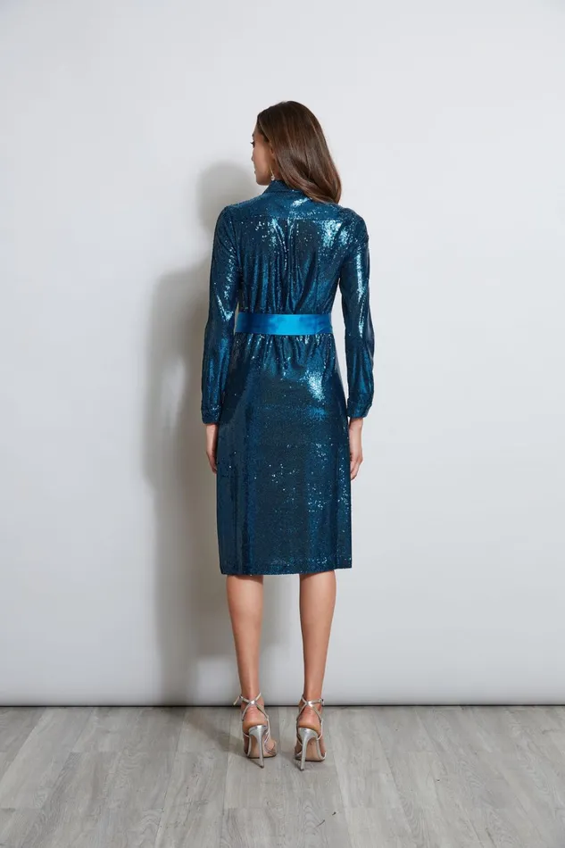 Elie Tahari Long Sleeve Dresses Sequin Shirt Dress Teal 8211 Women