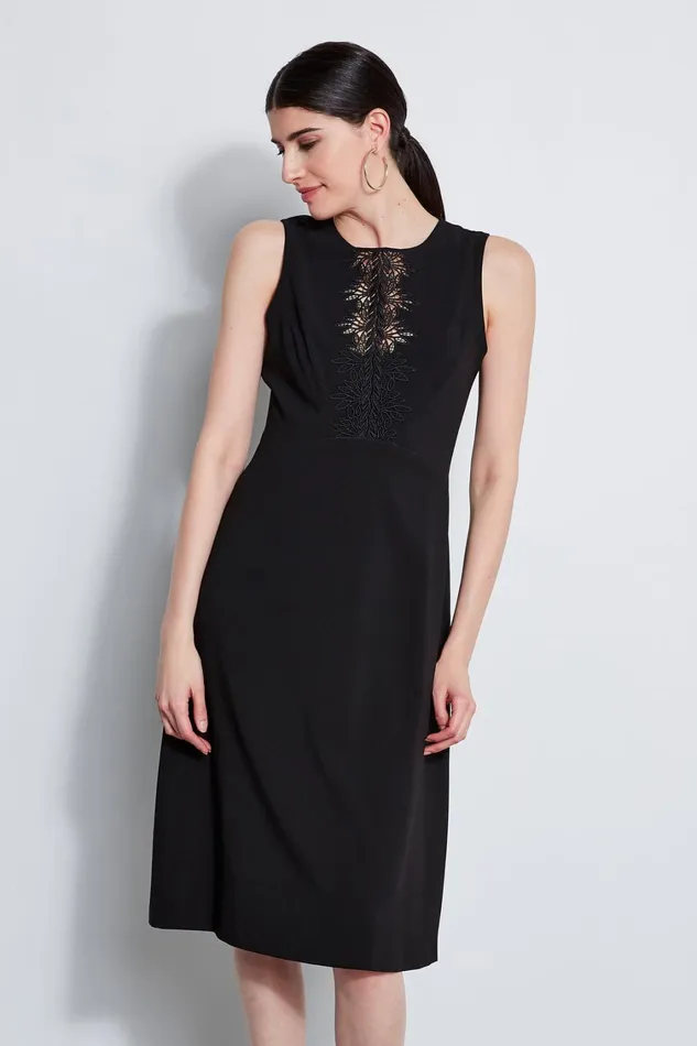 Elie Tahari Midi Dresses Lace Applique Midi Dress Black 8211 Women
