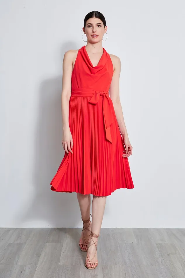 Elie Tahari Midi Dresses Pleated Cowl Midi Dress Agave 8211 Women