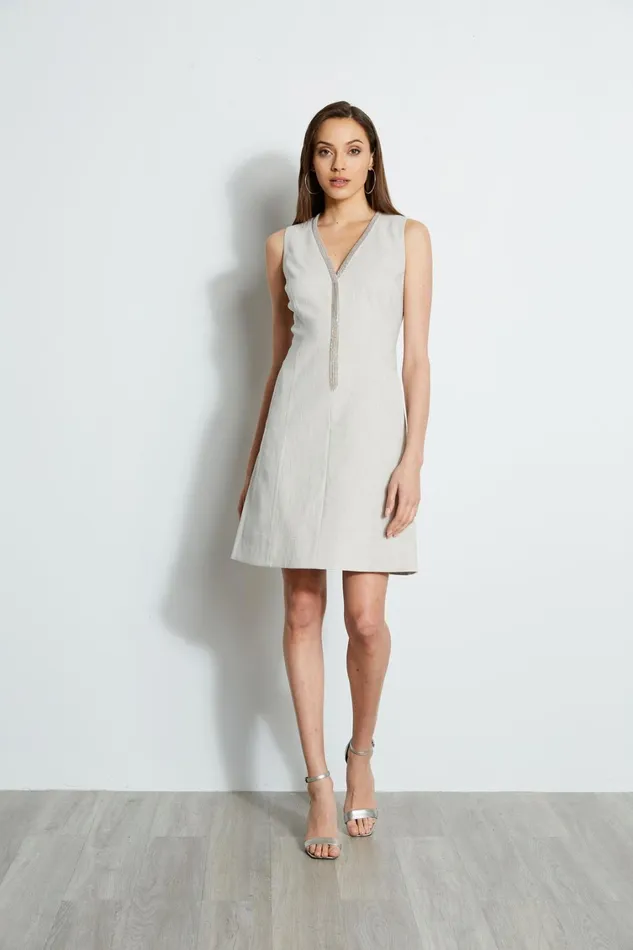 Elie Tahari Short Dresses Linen Chain Dress Putty Melange 8211 Women