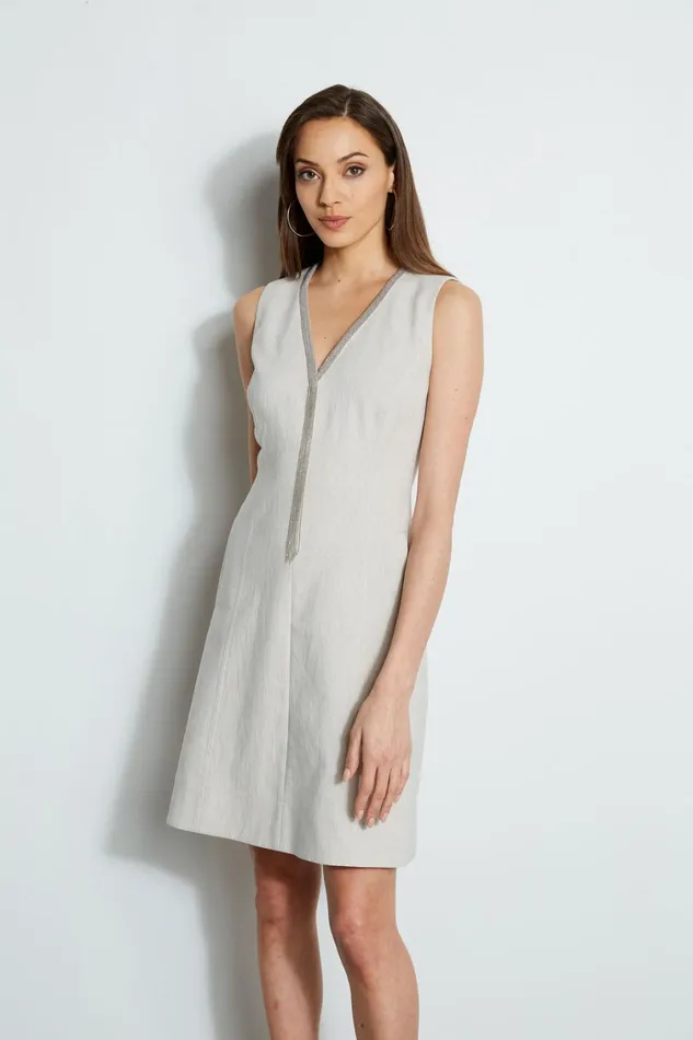 Elie Tahari Short Dresses Linen Chain Dress Putty Melange 8211 Women