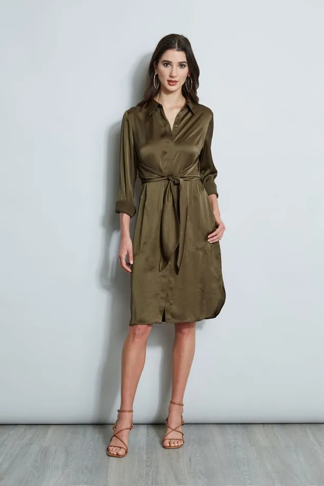 Elie Tahari Short Dresses Satin Tie Shirt Dress Savoy 8211 Women