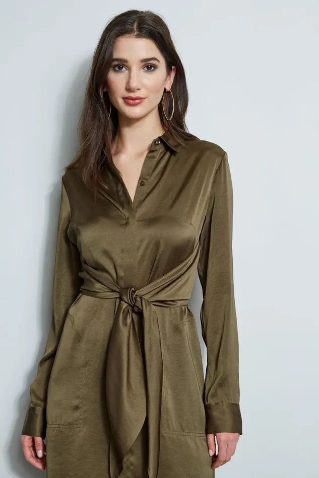Elie Tahari Short Dresses Satin Tie Shirt Dress Savoy 8211 Women