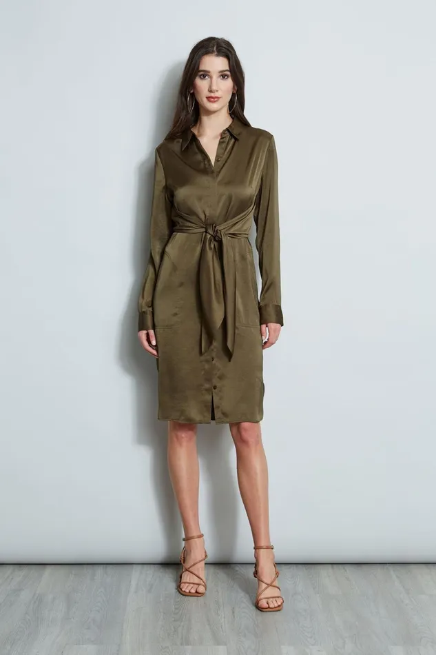 Elie Tahari Short Dresses Satin Tie Shirt Dress Savoy 8211 Women