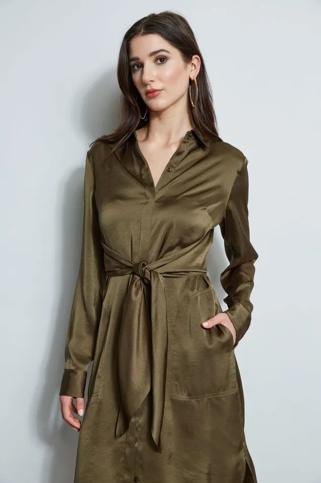 Elie Tahari Short Dresses Satin Tie Shirt Dress Savoy 8211 Women