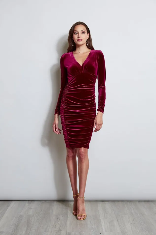 Elie Tahari Short Dresses VNeck Ruched Velvet Dress Bordeaux 8211 Women