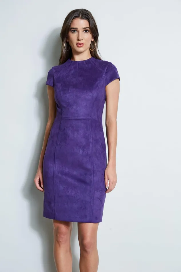 Elie Tahari Short Sleeve Dresses Vegan Suede Dart Dress Winter Plum 8211 Women