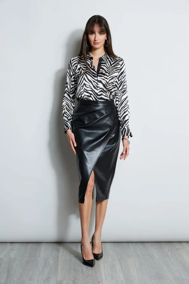 Elie Tahari Skirts Midi Vegan Leather Wrap Skirt Noir 8211 Women