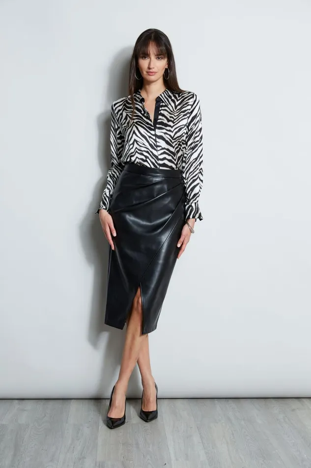 Elie Tahari Skirts Midi Vegan Leather Wrap Skirt Noir 8211 Women