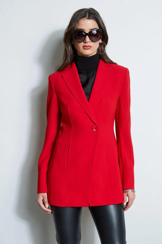 Elie Tahari Suiting Asymmetric Single Button Blazer Flame Red 8211 Women