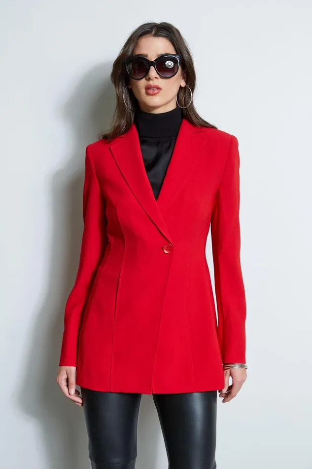Elie Tahari Suiting Asymmetric Single Button Blazer Flame Red 8211 Women