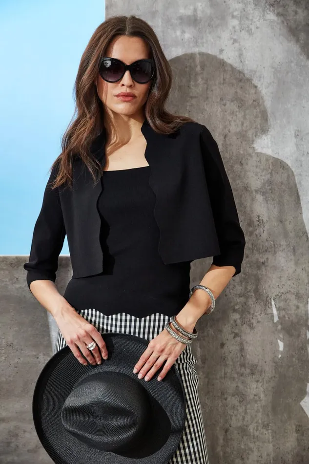 Elie Tahari Suiting Scallop Cardigan Black 8211 Women