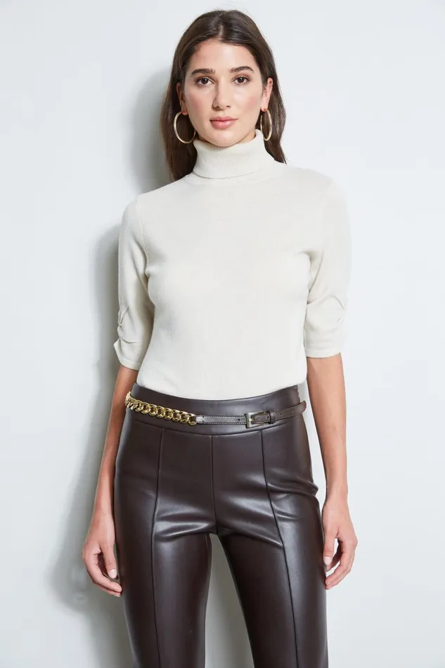 Elie Tahari Suiting Short Sleeve Cashmere Turtleneck Sweater Buff Melange 8211 Women Elie Tahari Suiting Short Sleeve Cashmere Turtleneck Sweater Buff Melange 8211 Women