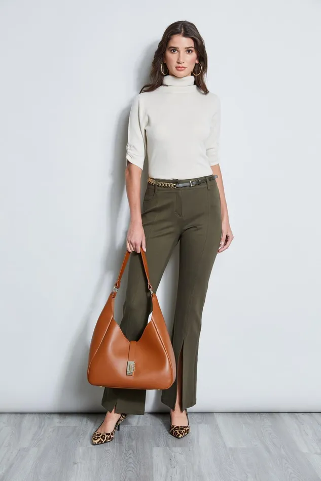 Elie Tahari Suiting Short Sleeve Cashmere Turtleneck Sweater Buff Melange 8211 Women