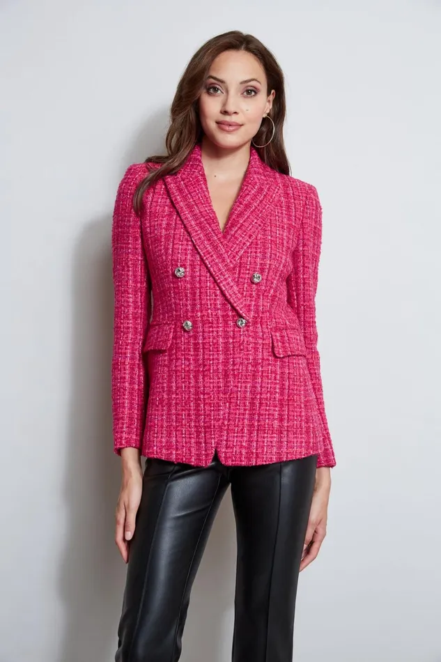 Elie Tahari Suiting Tweed Double Breasted Blazer Electric Pink 8211 Women