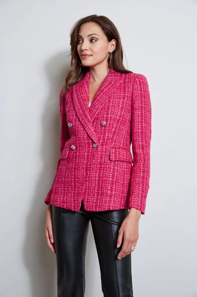 Elie Tahari Suiting Tweed Double Breasted Blazer Electric Pink 8211 Women