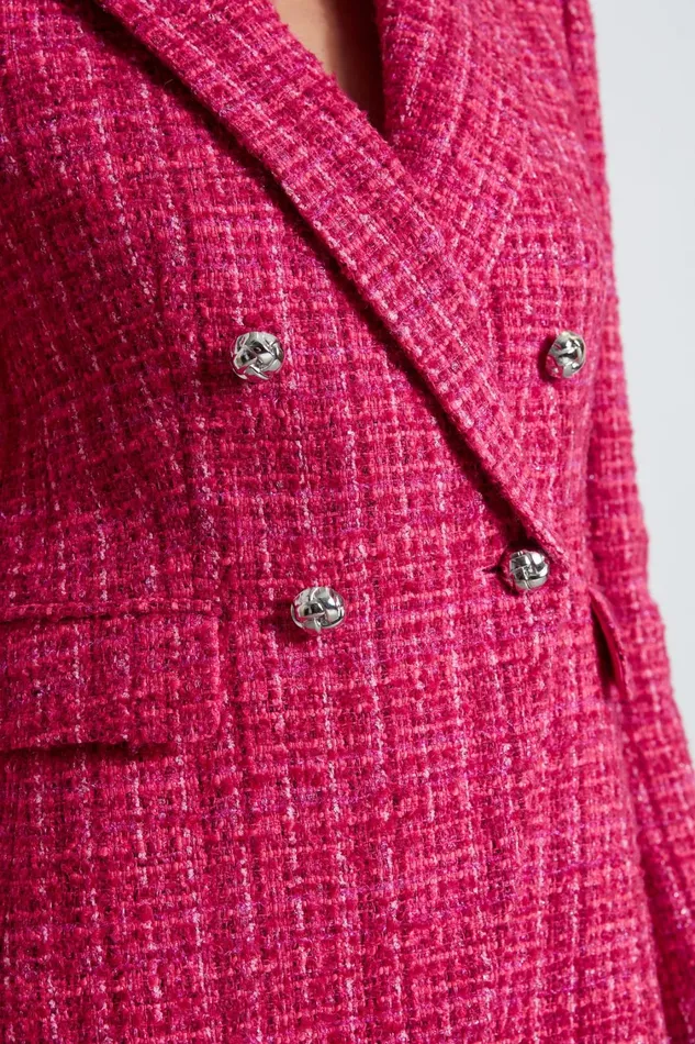 Elie Tahari Suiting Tweed Double Breasted Blazer Electric Pink 8211 Women