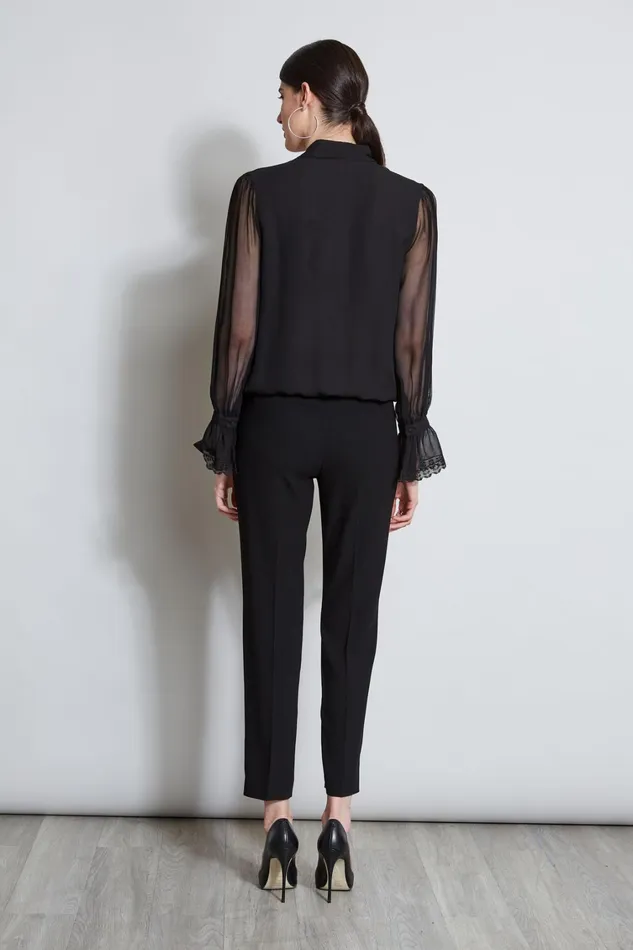 Elie Tahari Tops Embroidered Sleeve Blouson Shirt Black 8211 Women