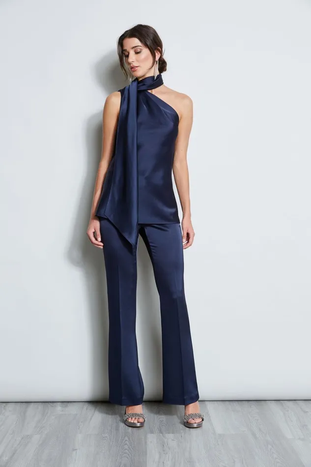 Elie Tahari Tops Satin One Shoulder Scarf Top Midnight 8211 Women