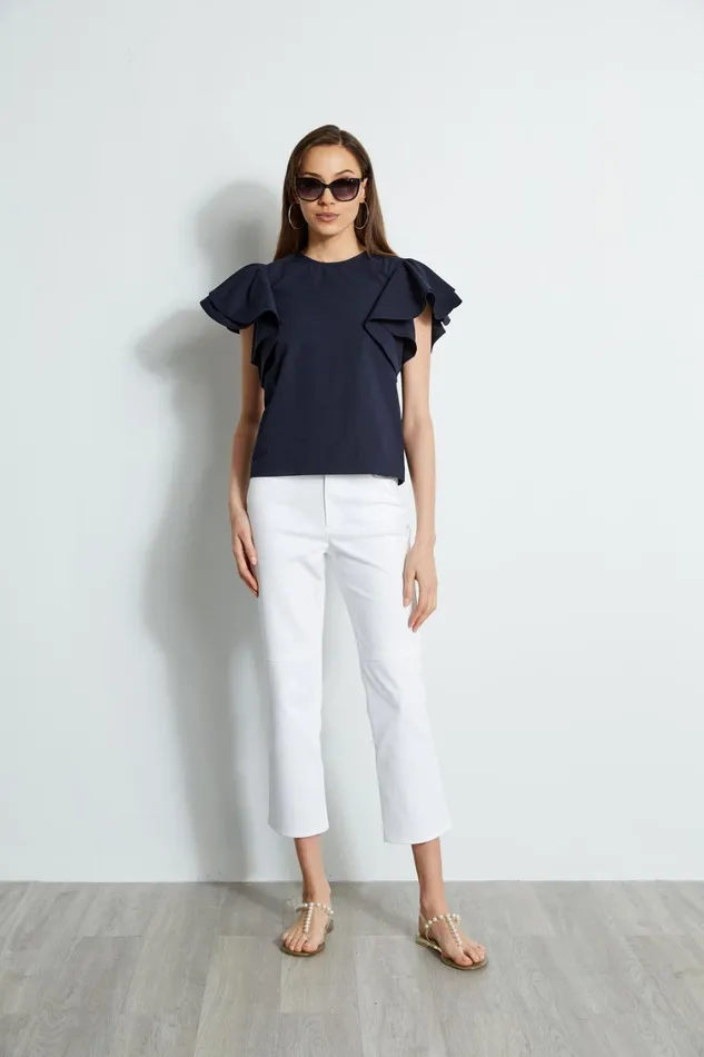 Elie Tahari Tops Tiered Flutter Sleeve Cotton Shirt Peacoat 8211 Women