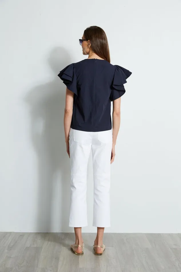 Elie Tahari Tops Tiered Flutter Sleeve Cotton Shirt Peacoat 8211 Women