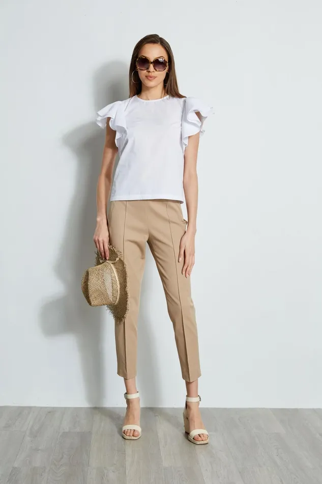 Elie Tahari Tops Tiered Flutter Sleeve Cotton Shirt Sky White 8211 Women