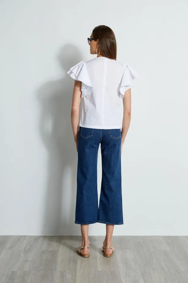 Elie Tahari Tops Tiered Flutter Sleeve Cotton Shirt Sky White 8211 Women