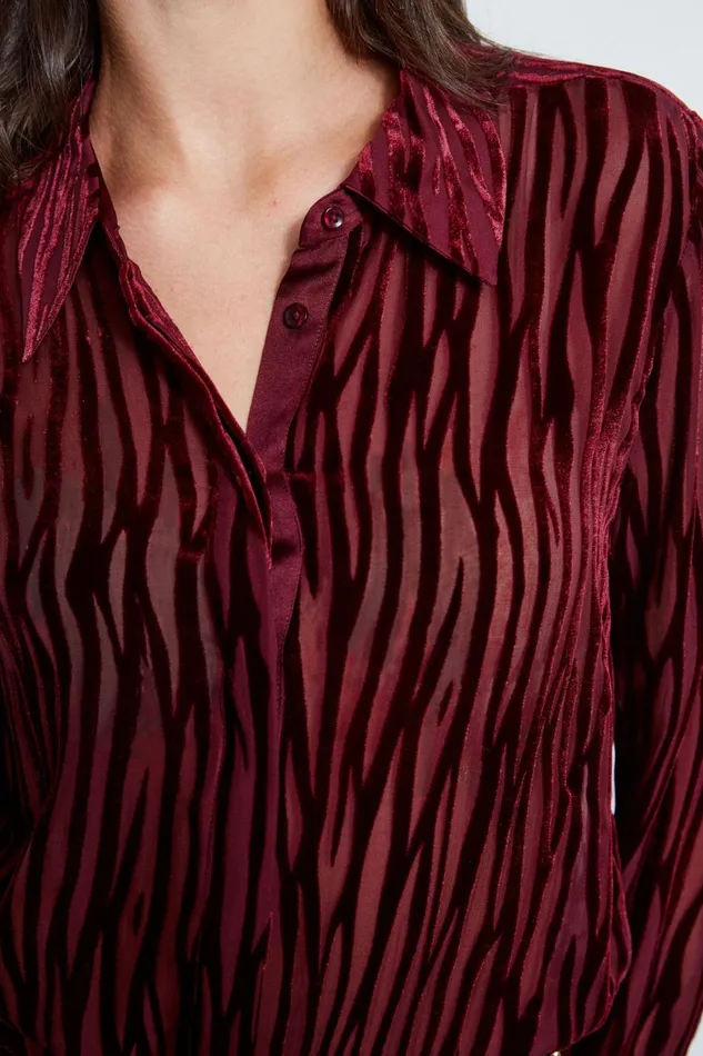 Elie Tahari Tops Zebra Burnout Velvet Shirt Bordeaux 8211 Women