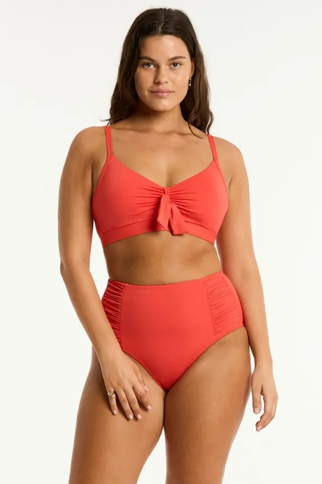 Essentials Edit High Waist Gathered Side Pant Eco Essentials Flame Women Sea Level Bottoms