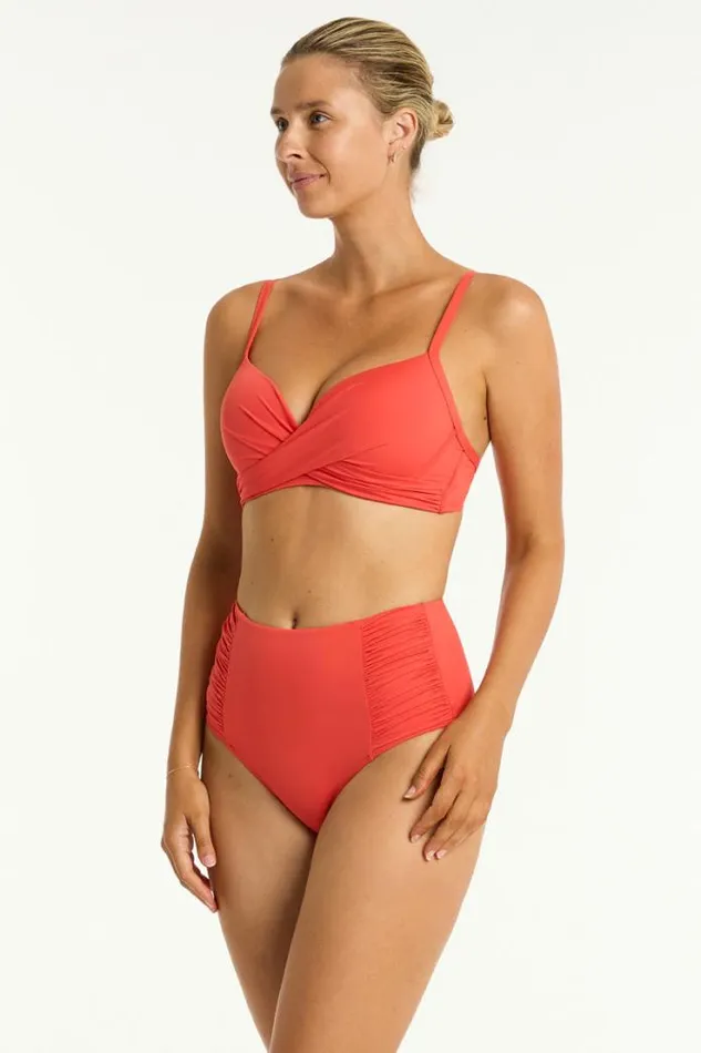 Essentials Edit High Waist Gathered Side Pant Eco Essentials Flame Women Sea Level Bottoms