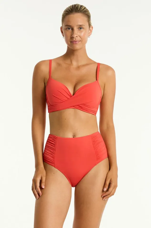 Essentials Edit High Waist Gathered Side Pant Eco Essentials Flame Women Sea Level Bottoms
