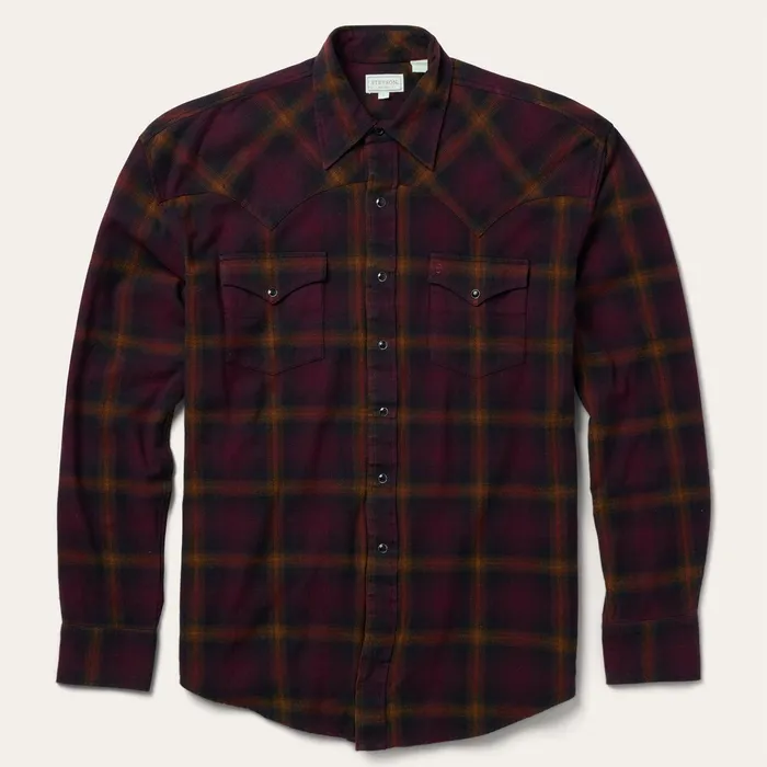 Flannel Shirts Men Stetson Black Wine Plaid Flannel Western Shirt Wine