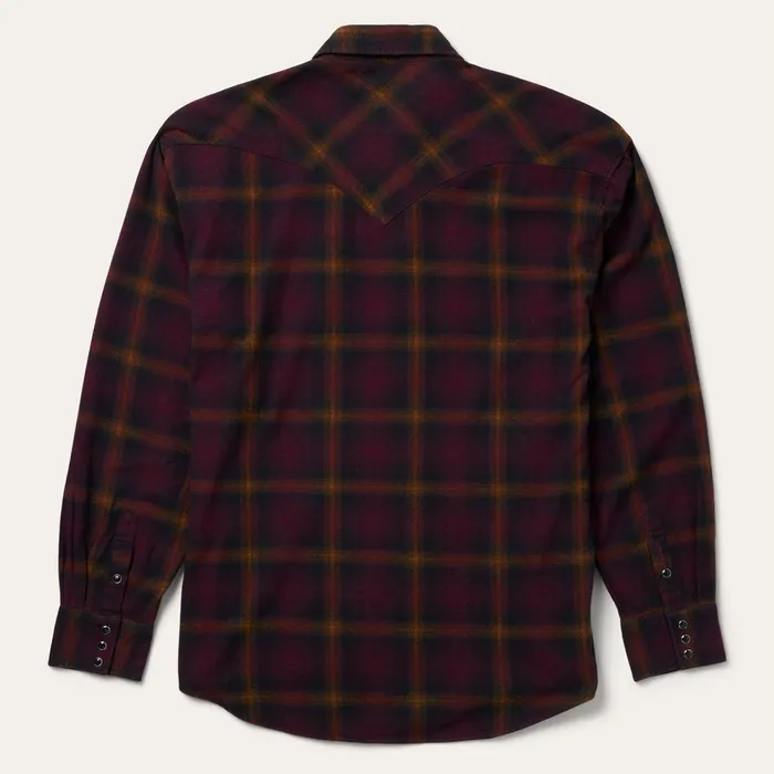 Flannel Shirts Men Stetson Black Wine Plaid Flannel Western Shirt Wine