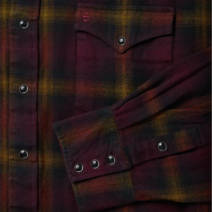 Flannel Shirts Men Stetson Black Wine Plaid Flannel Western Shirt Wine