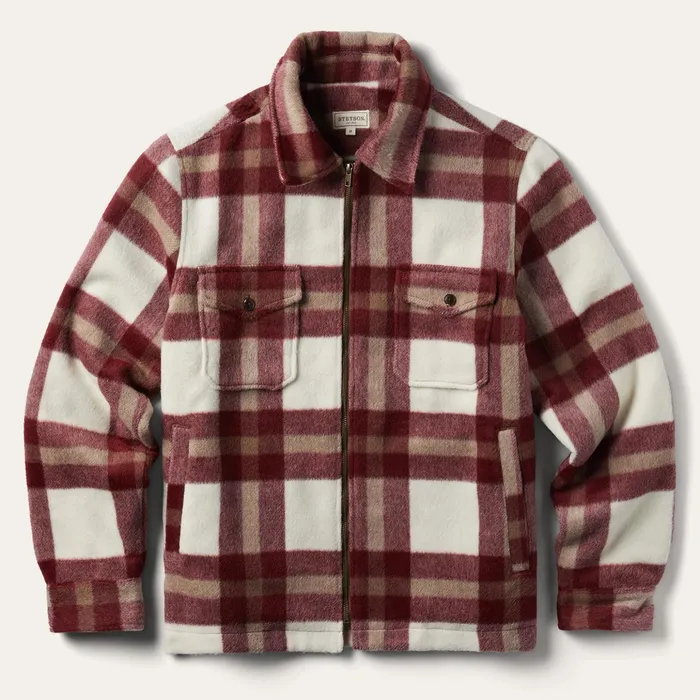 Flannel Shirts Men Stetson Plaid Lined JacShirt Red