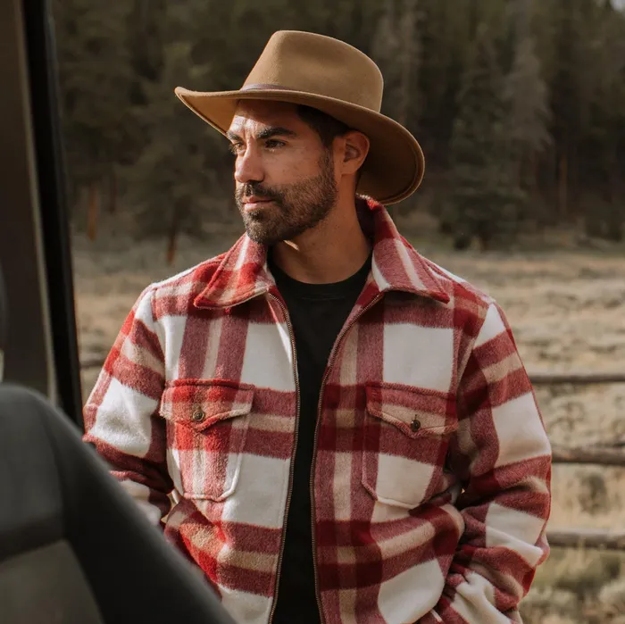 Flannel Shirts Men Stetson Plaid Lined JacShirt Red