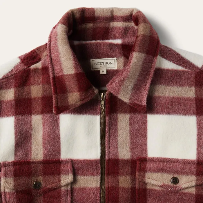Flannel Shirts Men Stetson Plaid Lined JacShirt Red