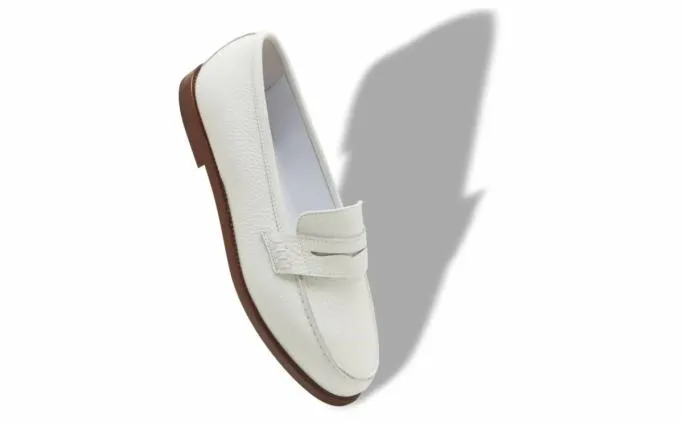 Flats Women Manolo Blahnik PERRITAWhite Calf Leather Penny Loafers